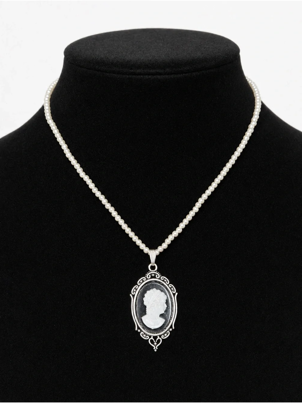 Vintage Faux Pearl Cameo Necklace – Handmade Pendant (c. 1960s–1980s)